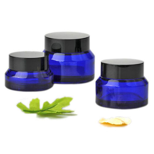 Blue Slant Shoulder Glass Jar Manufacturers in Delhi